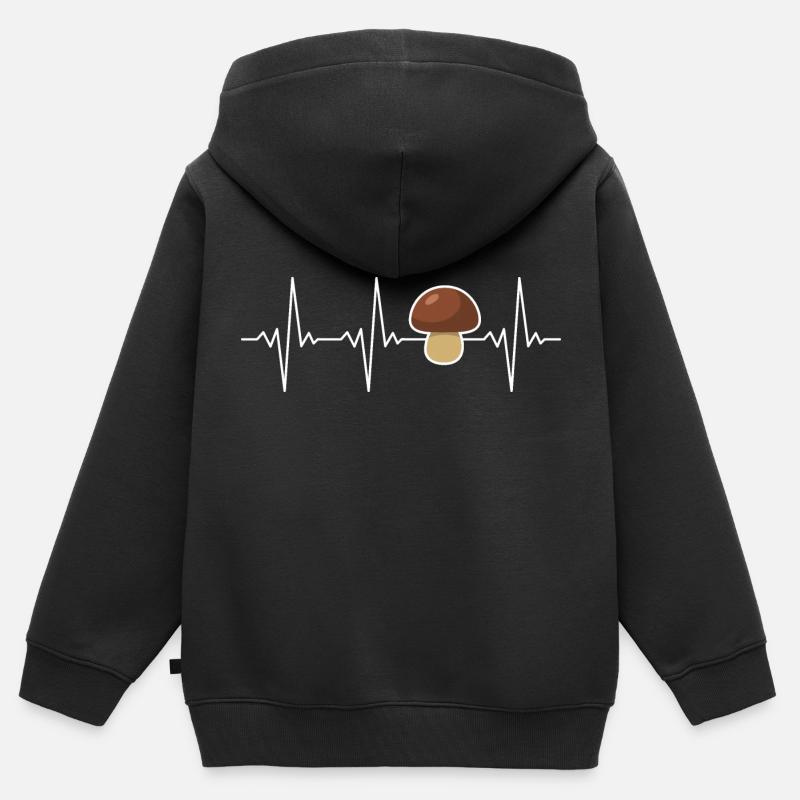 Champignons cèpes battements de cœur - Sweat Premium à capuche zippé enfant bio - noir
