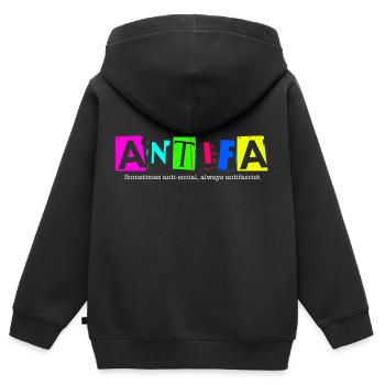 Antifa - Sometimes anti-social, always antifascist - Kids Premium Organic Zip-up Hoodie - black - Back - AI Model Kid Male (0cm)