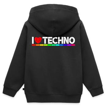 I love Techno - Kinder Premium Organic Zip Hoodie - Schwarz - Hinten - AI Model Kid Male (0cm)