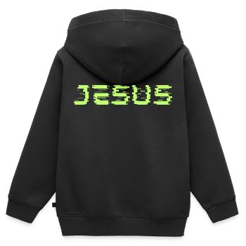 Jésus Vert - Sweat Premium à capuche zippé enfant bio - noir - Dos - AI Model Kid Male (0cm)