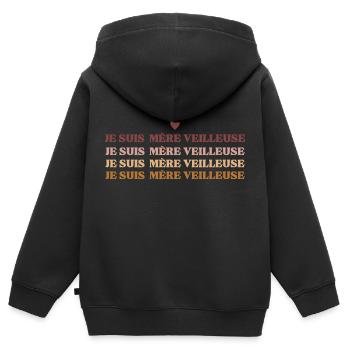 Je suis mère veilleuse - Sweat Premium à capuche zippé enfant bio - noir - Dos - AI Model Kid Male (0cm)