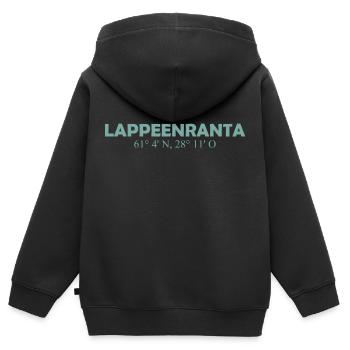 Lappeenranta - Finlande - Coordonnées - Longitude - Sweat Premium à capuche zippé enfant bio - noir - Dos - AI Model Kid Male (0cm)