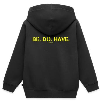 Être. Fol Propriété. - Sweat Premium à capuche zippé enfant bio - noir - Dos - AI Model Kid Male (0cm)