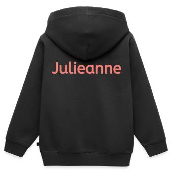 Julieanne - Kinder Premium Organic Zip Hoodie - Schwarz - Hinten - AI Model Kid Male (0cm)