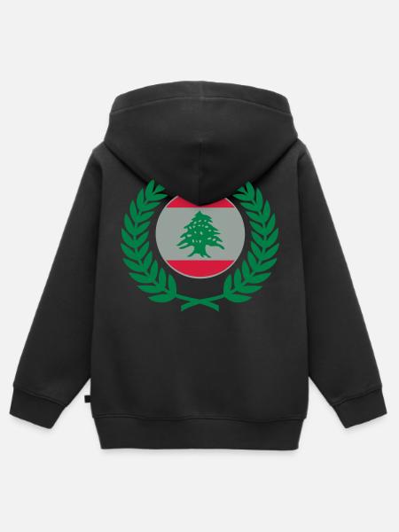 Libanon (Flagge & Lorbeerkranz) - Kinder Premium Organic Zip Hoodie - Schwarz