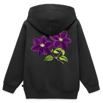 fleurs violettes - Sweat Premium à capuche zippé enfant bio - noir - Dos - AI Model Kid Male (0cm)