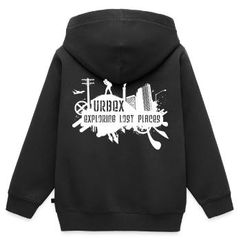 Exploring Lost Places White - Kinder Premium Organic Zip Hoodie - Schwarz - Hinten - AI Model Kid Male (0cm)