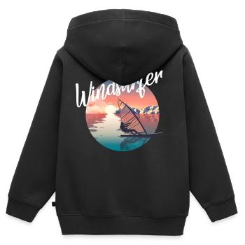 Windsurfer - Kinder Premium Organic Zip Hoodie - Schwarz - Hinten - AI Model Kid Male (0cm)