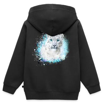 snow leopard, cat, leopard, graffiti, white, wildcat - Kids Premium Organic Zip-up Hoodie - black - Back - AI Model Kid Male (0cm)