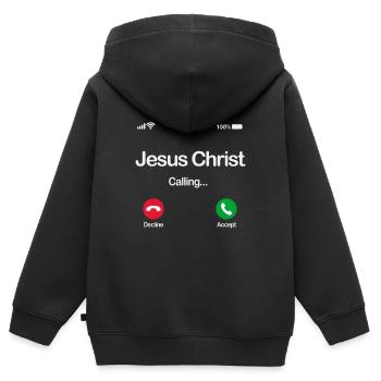 Jesus ruft - Akzeptiert Jesus in eurem Leben - Kinder Premium Organic Zip Hoodie - Schwarz - Hinten - AI Model Kid Male (0cm)