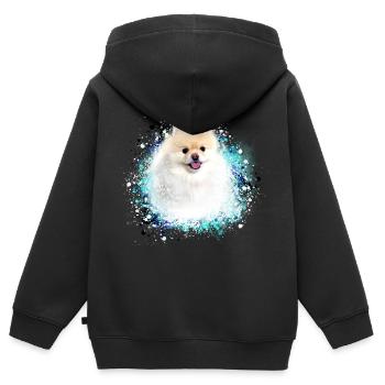 pomerian, spitz ,malteser,hund, Graffiti ,Malerei - Kinder Premium Organic Zip Hoodie - Schwarz - Hinten - AI Model Kid Male (0cm)