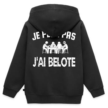 je peux pas j'ai belote - Sweat Premium à capuche zippé enfant bio - noir - Dos - AI Model Kid Male (0cm)