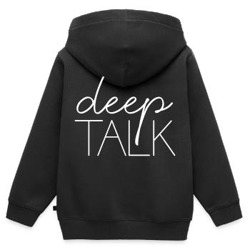 deep talk smalltalk sort écriture conversation - Sweat Premium à capuche zippé enfant bio - noir - Dos - AI Model Kid Male (0cm)