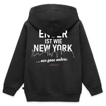 Enger ist wie New York ... nur ganz anders - Kinder Premium Organic Zip Hoodie - Schwarz - Hinten - AI Model Kid Male (0cm)