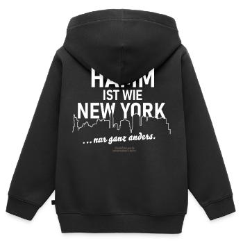 Hamm - Kinder Premium Organic Zip Hoodie - Schwarz - Hinten - AI Model Kid Male (0cm)