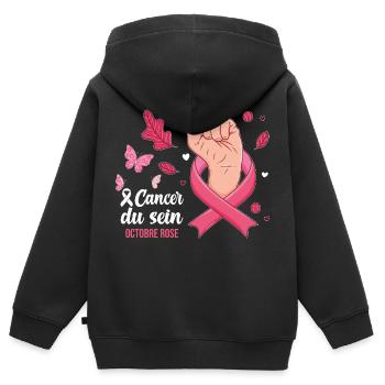 Octobre Rose Cancer du Sein Ruban Cadeau - Sweat Premium à capuche zippé enfant bio - noir - Dos - AI Model Kid Male (0cm)