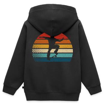 Skateur Skateboard Skate Skater Rétro Skate - Sweat Premium à capuche zippé enfant bio - noir - Dos - AI Model Kid Male (0cm)