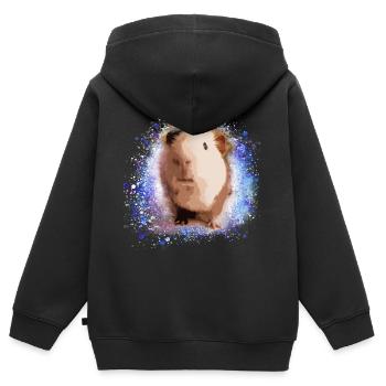 cochon d’Inde, graffiti, peinture, vert, bleu - Sweat Premium à capuche zippé enfant bio - noir - Dos - AI Model Kid Male (0cm)