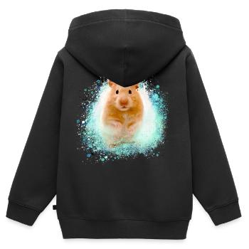 hamster, graffiti, peinture, vert, hamster doré - Sweat Premium à capuche zippé enfant bio - noir - Dos - AI Model Kid Male (0cm)