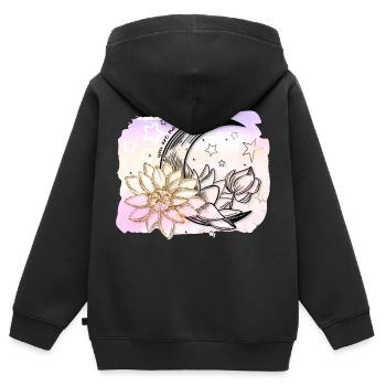 Halbmond mit Blumen und Sternen - Kinder Premium Organic Zip Hoodie - Schwarz - Hinten - AI Model Kid Male (0cm)