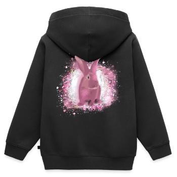 rabbit,graffiti,painting,pet,rabbit,pink - Kids Premium Organic Zip-up Hoodie - black - Back - AI Model Kid Male (0cm)