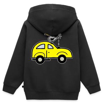 Caca d’oiseau sur la voiture - Humour Satire - Sweat Premium à capuche zippé enfant bio - noir - Dos - AI Model Kid Male (0cm)