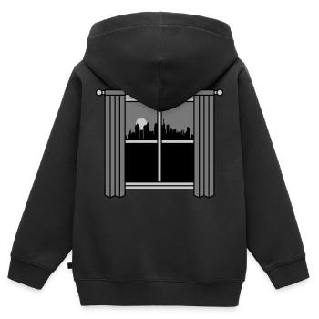 Großstadt Fenster Vorhang nachts - Kinder Premium Organic Zip Hoodie - Schwarz - Hinten - AI Model Kid Male (0cm)