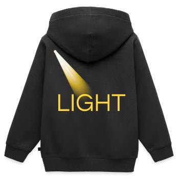 hellgelbes Licht - Kinder Premium Organic Zip Hoodie - Schwarz - Hinten - AI Model Kid Male (0cm)