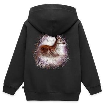cerf, brun, sauvage, fauve, graffiti, bambi, faon, poulain - Sweat Premium à capuche zippé enfant bio - noir - Dos - AI Model Kid Male (0cm)