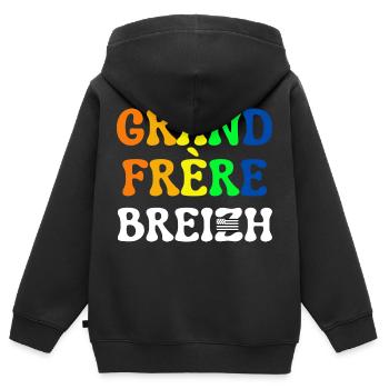 GRAND FRERE BREIZH DRAPEAU BRETAGNE - Sweat Premium à capuche zippé enfant bio - noir - Dos - AI Model Kid Male (0cm)