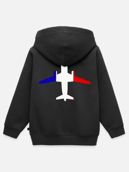 Design Avion France - Sweat Premium à capuche zippé enfant bio - noir