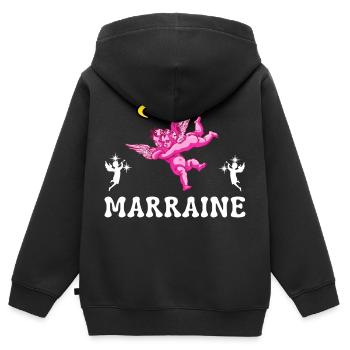 Marraine Baptême Chérubin - Sweat Premium à capuche zippé enfant bio - noir - Dos - AI Model Kid Male (0cm)