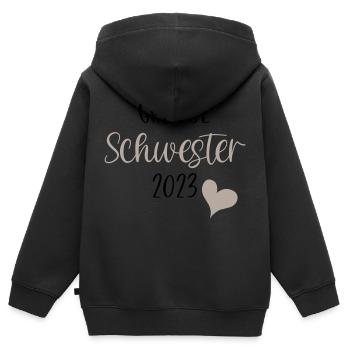 Große Schwester 2023 - Kinder Premium Organic Zip Hoodie - Schwarz - Hinten - AI Model Kid Male (0cm)