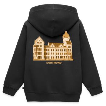 Château de Dortmund Hörder Rhénanie-du-Nord-Westphalie - Sweat Premium à capuche zippé enfant bio - noir - Dos - AI Model Kid Male (0cm)
