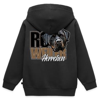 Rottie Herrchen - Kinder Premium Organic Zip Hoodie - Schwarz - Hinten - AI Model Kid Male (0cm)