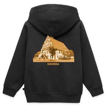 Grimma Rathaus Sachsen Leipzig Mulde - Kinder Premium Organic Zip Hoodie - Schwarz - Hinten - AI Model Kid Male (0cm)
