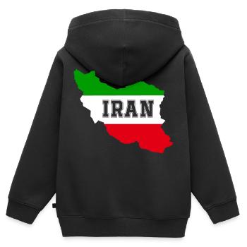 Iran - Sweat Premium à capuche zippé enfant bio - noir - Dos - AI Model Kid Male (0cm)