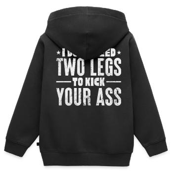 I Don't need 2 legs to kick your ass | Optimistic - Kinder Premium Organic Zip Hoodie - Schwarz - Hinten - AI Model Kid Male (0cm)