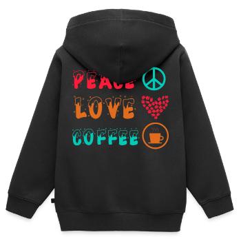 FRIEDEN LIEBE KAFFEE - Kinder Premium Organic Zip Hoodie - Schwarz - Hinten - AI Model Kid Male (0cm)