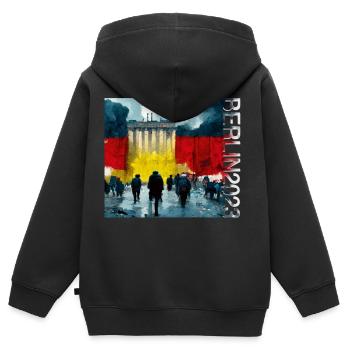 Le nouveau Mitte 192 de Berlin - Sweat Premium à capuche zippé enfant bio - noir - Dos - AI Model Kid Male (0cm)
