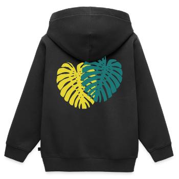 Feuille de Monstera - Sweat Premium à capuche zippé enfant bio - noir - Dos - AI Model Kid Male (0cm)