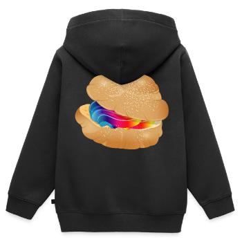 Illustration d’une bouffée à la crème colorée - Sweat Premium à capuche zippé enfant bio - noir - Dos - AI Model Kid Male (0cm)