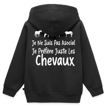 Pas Asocial - Je Juste Préféré Les Chevaux - Sweat Premium à capuche zippé enfant bio - noir - Dos - AI Model Kid Male (0cm)