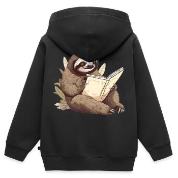 lesendes Faultier liest ein Buch - Kinder Premium Organic Zip Hoodie - Schwarz - Hinten - AI Model Kid Male (0cm)
