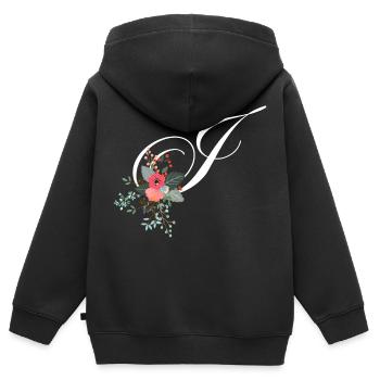 Lettre j fleuris - Sweat Premium à capuche zippé enfant bio - noir - Dos - AI Model Kid Male (0cm)