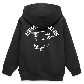Animal Liberation Kuh - Kinder Premium Organic Zip Hoodie - Schwarz - Hinten - AI Model Kid Male (0cm)
