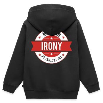 Hergestellt in der Fabrik der Ironie - Kinder Premium Organic Zip Hoodie - Schwarz - Hinten - AI Model Kid Male (0cm)