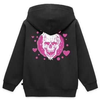 Herzlicher Totenkopf - Herzen - Kinder Premium Organic Zip Hoodie - Schwarz - Hinten - AI Model Kid Male (0cm)