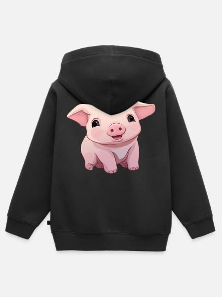Bébé cochon - Sweat Premium à capuche zippé enfant bio - noir