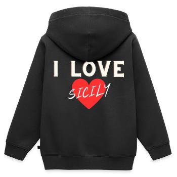 J’AIME LA SICILE - Sweat Premium à capuche zippé enfant bio - noir - Dos - AI Model Kid Male (0cm)